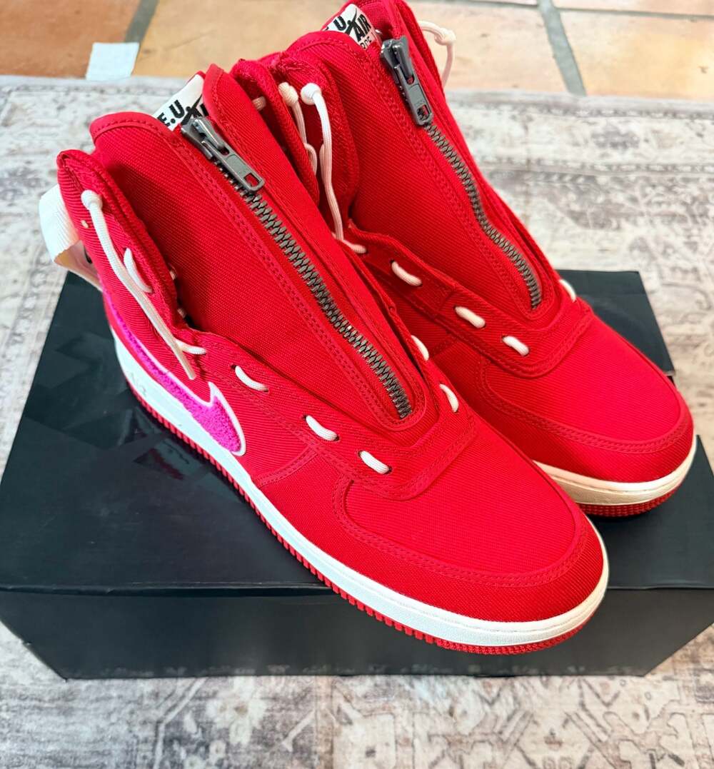 Nike Air Force 1 High x Emotionally Unavailable 'Heart' Red Canvas Sneakers - Picture 3 of 13
